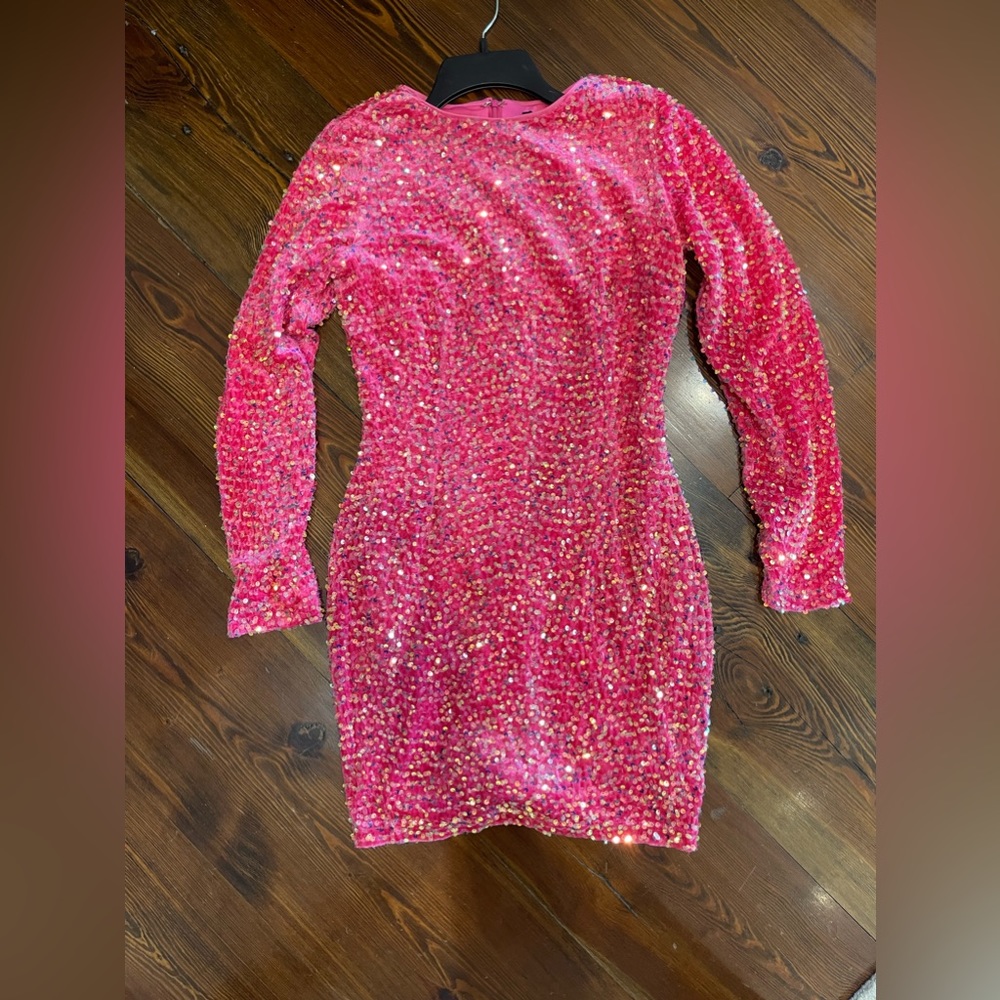 BooHoo hot pink sequin mini dress size us 4 NTW